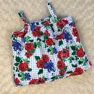 Janie and Jack Summer Top Blue White Gingham Plaid Red Floral Size 2T